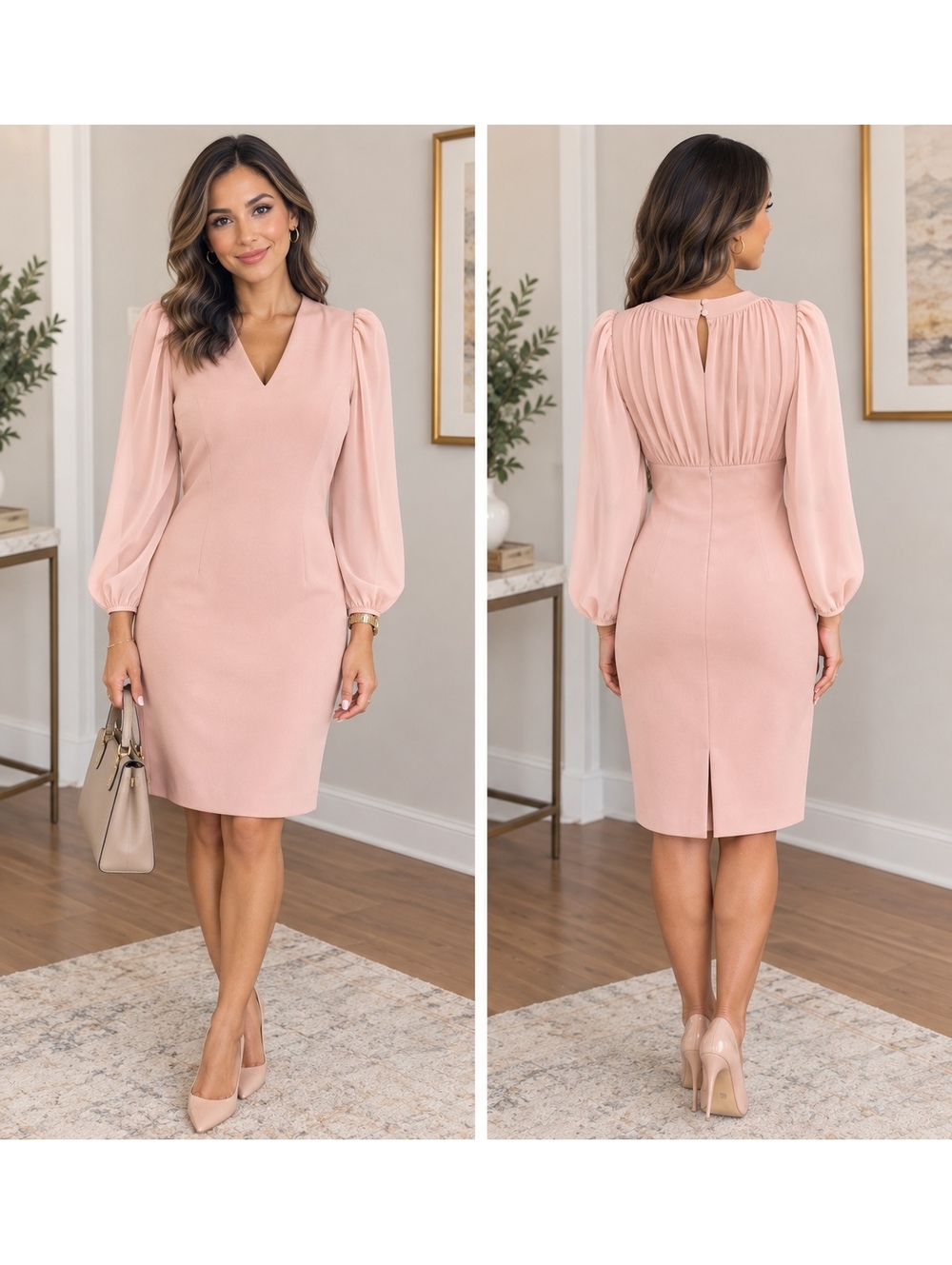 Vince Camuto Pink Long Sleeve Sheath Dress Size 2
